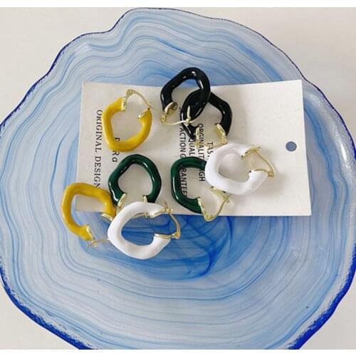 Retro Colorful Wave Geometric Circle Earrings for Women Vintage Irregular Oval Small Cute Drop Earring Korean Fashion Jewelry