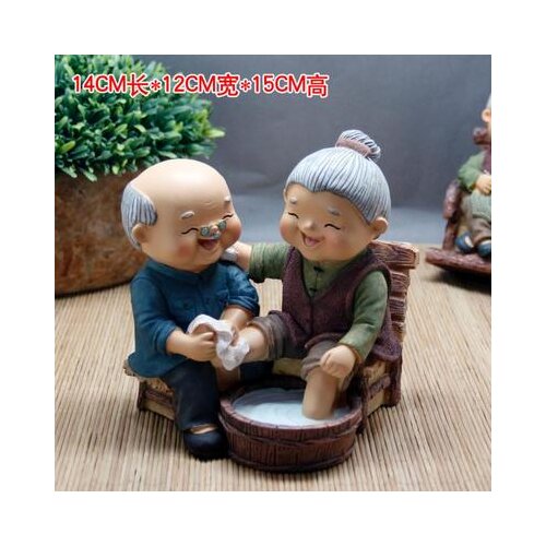 Concomitant happiness with each other Old couple Foot washing tank Ornament dolls statues Home decoration dies