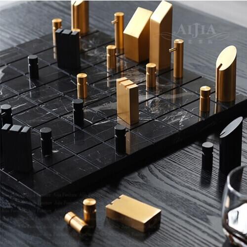 Modern light luxury marble chessboard chess abstract chess pieces Nordic minimalist creative style bedroom decoration