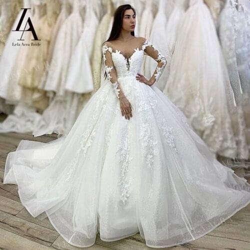 Long Sleeve Appliques Wedding Dresses 2021 Beaded Ball Gown Bridal Princess Vestido De Novia LelaAcra LI38 Plus Size Party Dress
