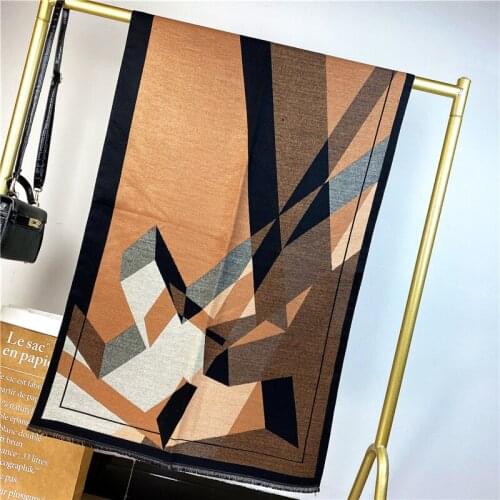Thickened Warm Imitation Cashmere Scarf Womens Autumn and Winter Hot Geometric Splicing Double-sided Shawl