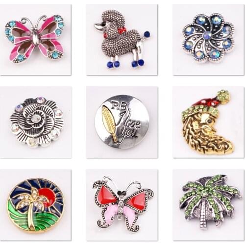 XH8450 coconut tree flower butterfly dog crystal 18mm Metal snap button DIY bracelet