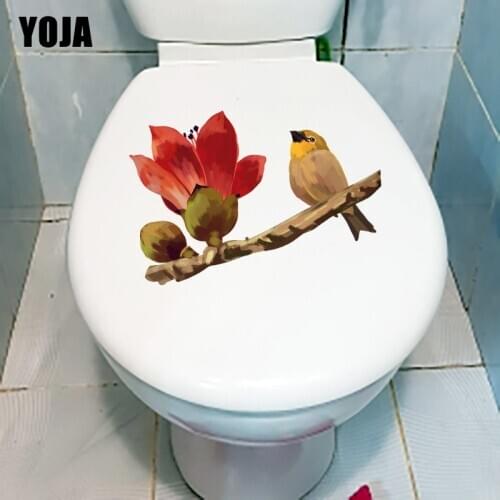 YOJA 22.9X15.7CM Kapok Branch Bird Classic Bathroom Toilet Decor Cartoon Wall Sticker T1-1630