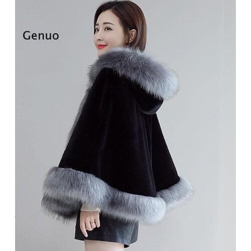 Women Coat Fur Shawl Female New Winter Rabbit Fur Imitation Fox Fur Mink Fur Coat Cloak with Fox Fur Collar Thick Warm Fur Warm