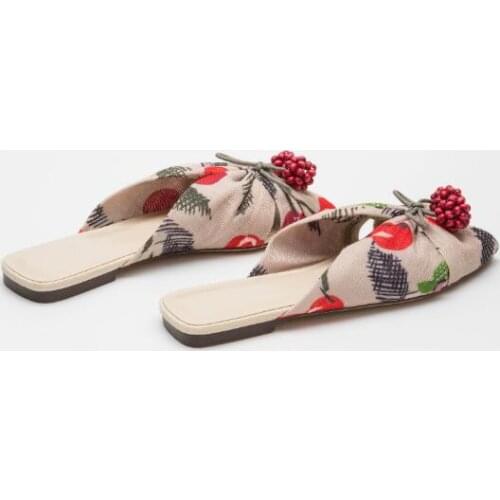 Moraima Snc Summer leafs printed Flat Shoes Woman Open Toe Butterfly-knot Sandal Bohemia Style Sexy Beach Wearing Shoes