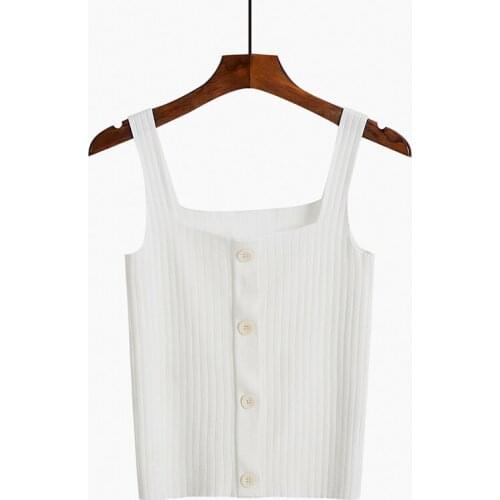 HELIAR Crop Tops Women Solid Square Collar Tanks Tops Casual Slim Sleeveless Night Club Crop Tanks Tops Party Vest With Buttons