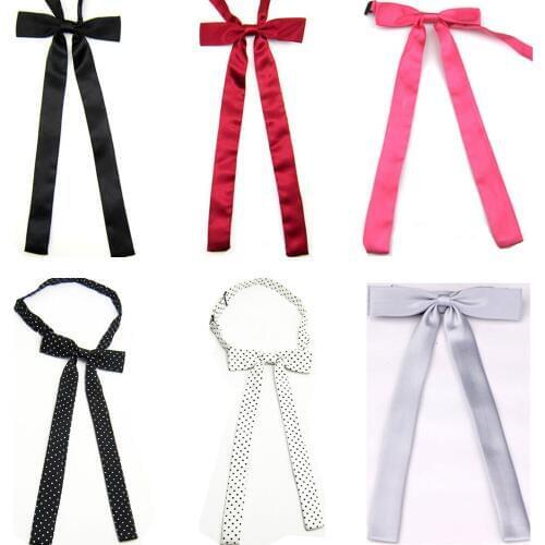 Women Ladies Wedding Banquet Long Bow Tie Solid Polka Dots Adjustable Necktie BWTYY0502