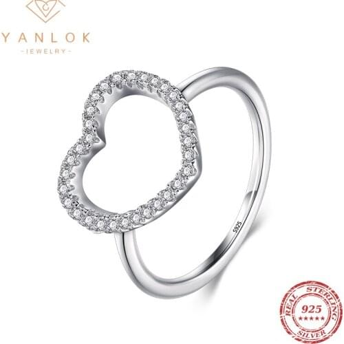 YANLOK Genuine 925 Sterling Silver Fashion Ring Love Heart Forever Finger Rings for Women Wedding Engagement Fine Jewelry 2021