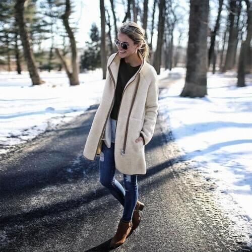 Winter Womens Fashion Cardigan Coat Top Jacket Long Zipper Fleece Sweater Jumper