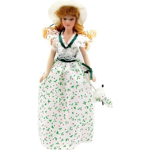 1: 12 15.5cm Dollhouse Miniature Victorian Lady Women in Dress Hat People Shop Accessory
