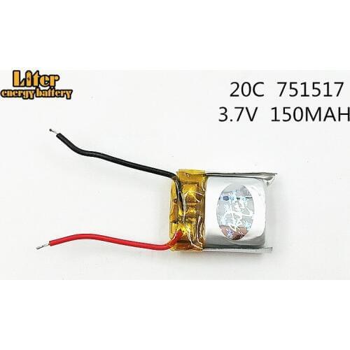 10Pcs/Lot 3.7V 150mAh 751517 lithium polymer battery CX-10 CX-12 JJ810 Remote Quadrocopter 3.7 V Lipo bettery 20c