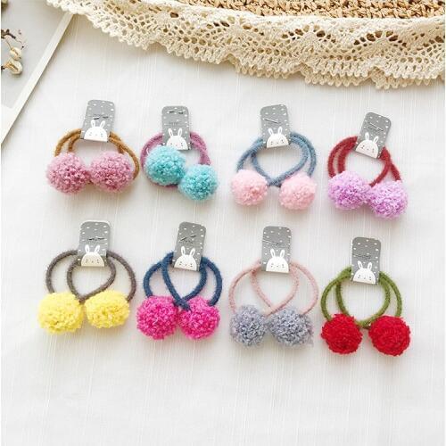 15Sets Fashion Cute Felt Pom Pom Hair Ties Solid Color Ball Elastic Hair Bands Princess Headwear Girls Hair Accessories