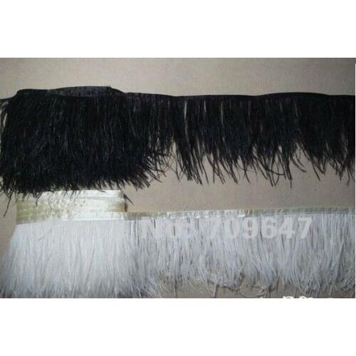 2Meters/Lot 6-8" Ostrich Feather Trim Ostrich Feather Fringe Black&White Colour Available,Feathers for crafts