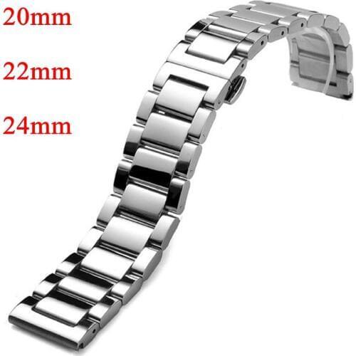 20mm 22mm 24mm Solid Link Stainless Steel Wrist Watch Band Deployment Buckle With Push Button Strap Bracelet Men Women GD0138