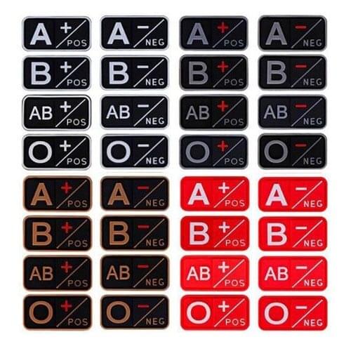 1PC 3D Positive Blood Type Group Embroidery Patches Military PVC Rubber Badges Negative Tactical DIY For Clothing Bags