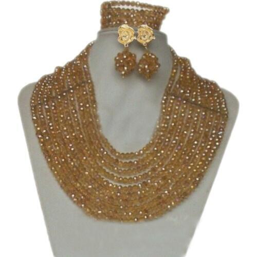 4UJewelry Stylish Big Jewelry Set Gold Beaded 10 Layers African Necklace For Party +Bracelet + Earrings Dubai Jewellery Set 2019