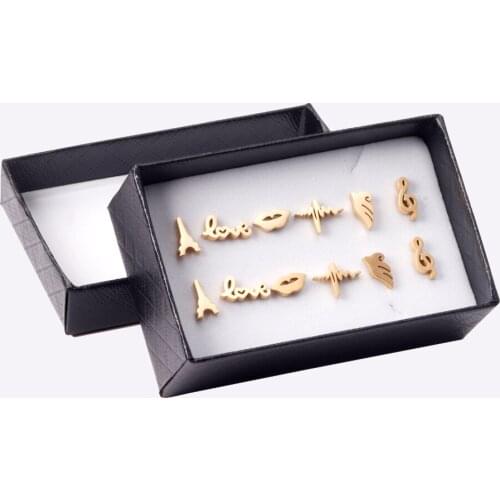 6Pair/Box 316L Stainless Steel Earrings Different Shape Ear Studs Mixing Set Women/Men Punk Ear Stud Gift Jewelry Accessories