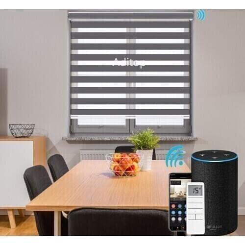 Automatic Electric Zebra Roller Blinds Shade Motorized Day and Night Shades Google Home Alexa Wifi Broadlink Compatible Blind