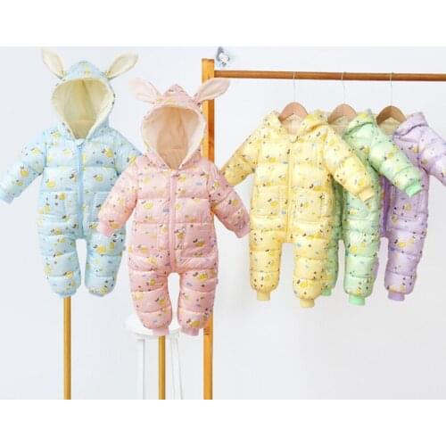 Newborn Plus Velvet Warm Romper Boy and Girl Baby Jumpsuit Children Cotton Clothes Print Snowsuit