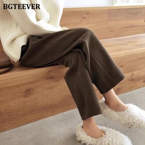 BGTEEVER Vintage Thick Loose Corduroy Pants for Women 2020 Autumn Winter Elastic High Waist Female Warm Harem Pants