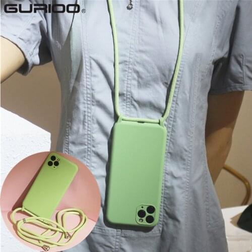 Original Liquid Silicone Chain Necklace Strap Lanyard Phone Case For iPhone 11 Pro Max X XR XS Max 6 6S 7 8 Plus SE2 Color Cover