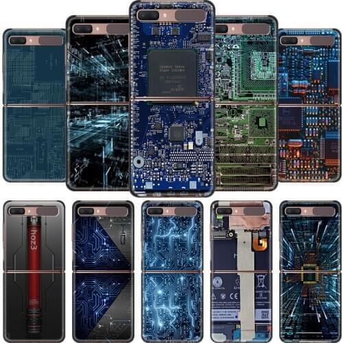 Phone Case For Samsung Galaxy Z Flip Cover For ZFlip 5G Cover Black Hard Shell Back Luxury Capa Fundas Main Circuit Board