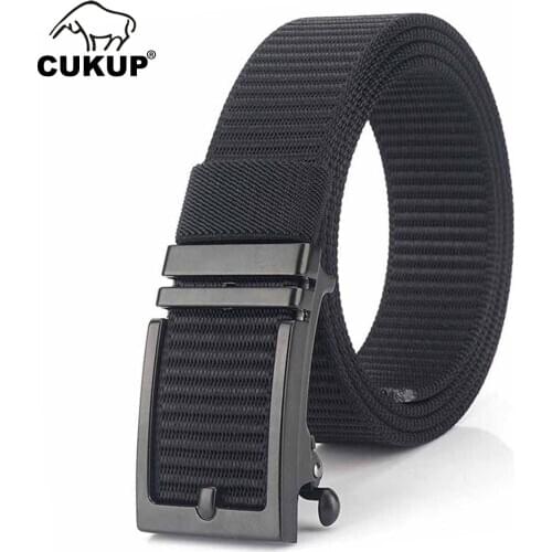 CUKUP 2020 New Arrival Geometric Black Smooth Buckles Metal Male High Quality Nylon Belt Jeans Accessory Men 3.4cm Width CBCK180