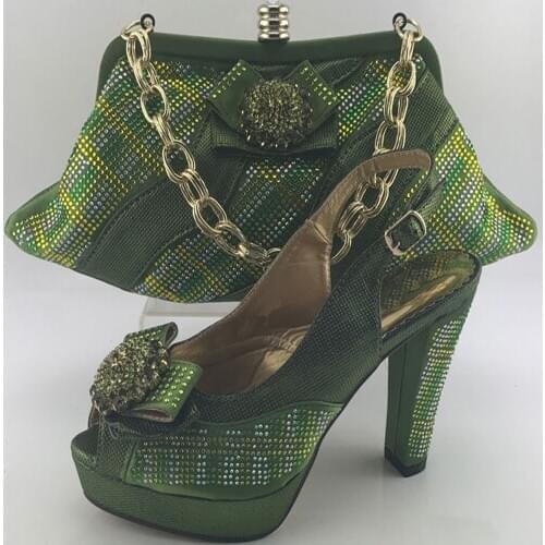 Designer Shoes and Bags Matching Set Decorated with Rhinestone Women Shoes and Bag Set In Italy Rhinestone Wedding Shoes ME6606