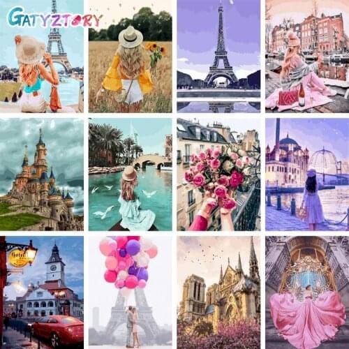 GATYZTORY Oil Painting By Numbers Landscape On Canvas With Frame Handmade Drawing Paints For Adults Picture Coloring By Number D