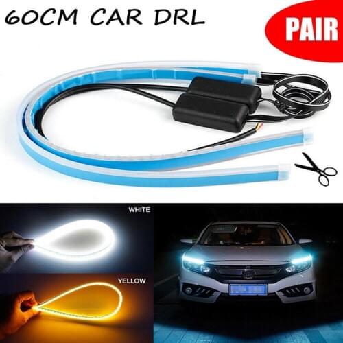2X 60CM Slim Amber Sequential Flexible LED DRL Turn Signal Strip for Headlight Tira de luz de coche car Accessories