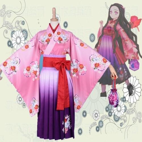 Demon Slayer:Kimetsu No Yaiba Kamado Nezuko Kimono Uniforms Cosplay Costume Halloween Costume Dress