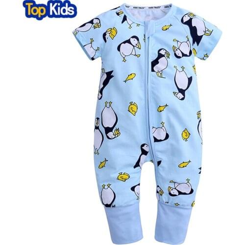 Kids Tales Newborn baby Boy blue rompers Short Sleeve Cotton Cute penguin girl Soft Clothes unisex toddler jumpsuits 0-2 MBR231