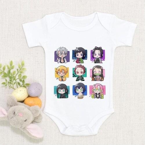 Newborn Baby Girls Boys Short Sleeve Demon Slayer Print KIMETSU NO YAIBA Jumpsuit Baby Unisex Clothes