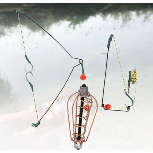 1 Pcs Fish Copper Bait Cage Basket Feeder HolderFishing Lure Cage Fishing Anti-corrosion with Line Hooks for Fishing