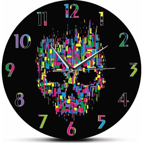 Colorful Melting Skull Minimalist Wall Clock Rainbow Skeleton Head Punk Home Decor Timepieces Mavecave Artwork Horror Wall Watch