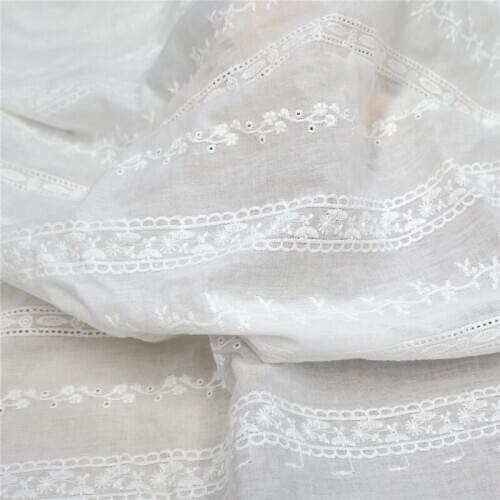 Pure Cotton Stripe Flowers Embroidery Lace Fabric Handmade DIY Clothes Accessories For Bridal Dress, Lace top Boho Dress 1 yard