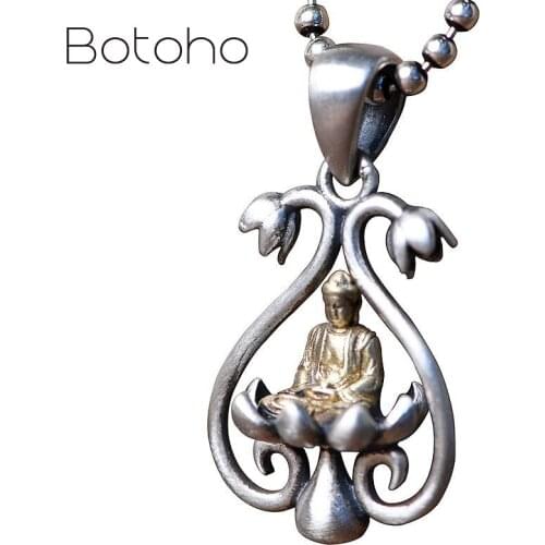 100% S925 sterling Silver pendant Retro old matte lotus little Monk Buddha Solide pure Argentum Amulet for men and women