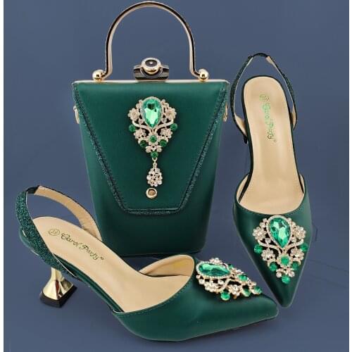 2021 African Hot Selling Fashion Butterfly-Kont Style Crystal Decoration Party Wedding Women Shoes and Bag Set in Orange Color