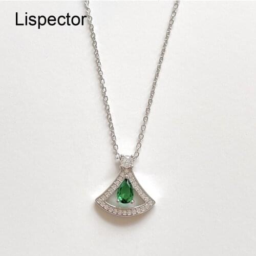 Lispector 925 Sterling Silver Shiny Green Zircon Sectored Pendant Necklaces for Women Elegant Skirt Necklace Female Jewelry Gift
