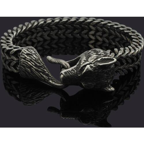 Dolaime Vintage Men Stainless Steel Jewelry Punk Popular Animal Tiger head Chain Bracelet ,Top Selling GB676