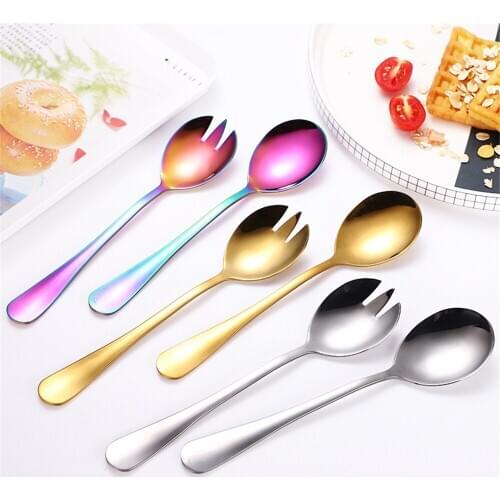 2pcs Fork Spoon Stainless Steel Cutlery Set 2 In 1 Salad Forks Spoon Gold Silver Sporks For Fruit Dessert Spaghetti Tableware