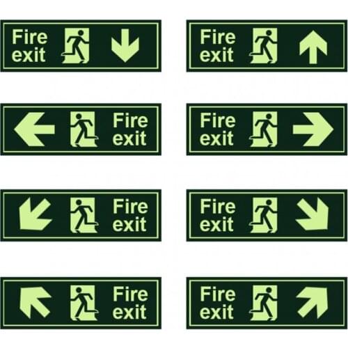 Fire Safety Exit Sign Warning Guidance Signage Luminous Glow In Dark Sticker For Stairway Hallway Hotel Basement Night Vision