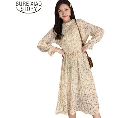 Autumn and Winter 2021 Loose Floral Dress Mid-calf Chiffon Dress Long Sleeve Dress Women Dresses Pleated Party Dresses 7151 50