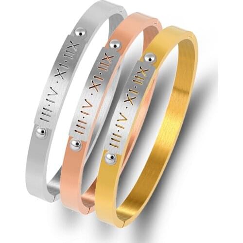 Simple Buckle Bangles For Women Stainless Steel Bangles With Steel Tag Roman Numeral Bracelets Classic Jewelry New 2020