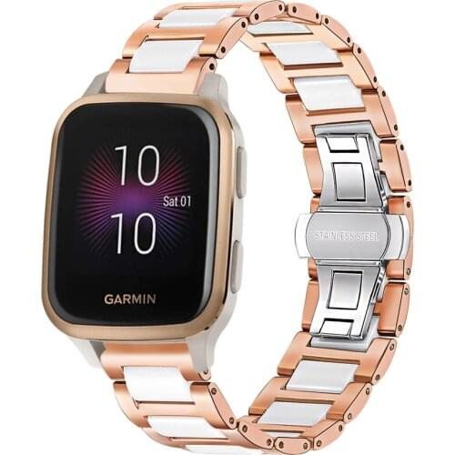 20 22mm Ceramic Stainless Steel Watchband for Garmin Venu SQ/Vivomove/Luxe/Style/huawei GT2 Pro Quick Release Watch Band Strap
