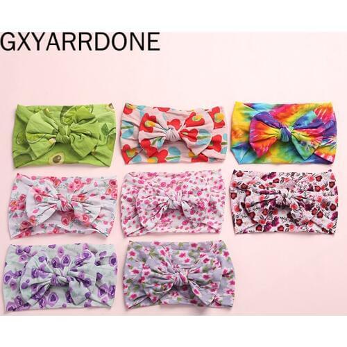 Turban Floral Print Nylon Baby Headbands Newborn Toddler Hair Bows Nylon Headband Children Headwraps Girls Hair Accessories