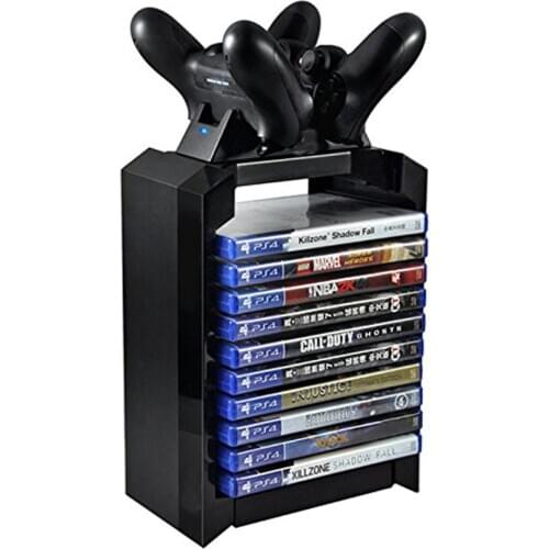 Black Color Game Disk Tower Vertical Stand for PS4 DualShock Controller Charging Dock Station for PlayStation 4 PRO Slim