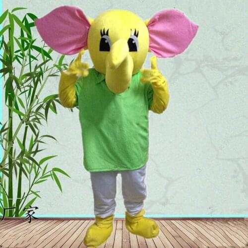 Greenyellow Elephant Elephish Mascot Costume Cartoon Character Mascotte Adult Pink Big Ears Long Nose advertising outfits