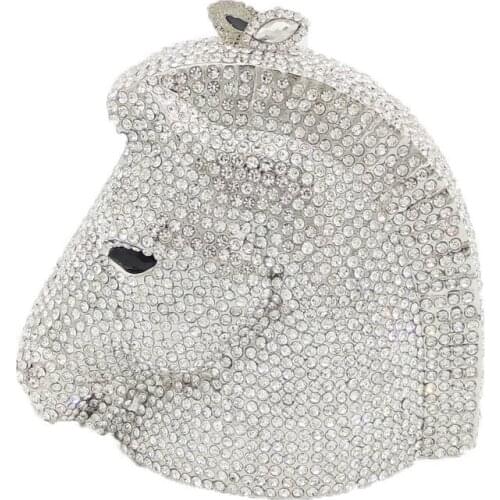 Lady Fashion High Quality Animal Beading Horse Shape Diamond Crystal Evening Handbags Clutch Party Purse Prom