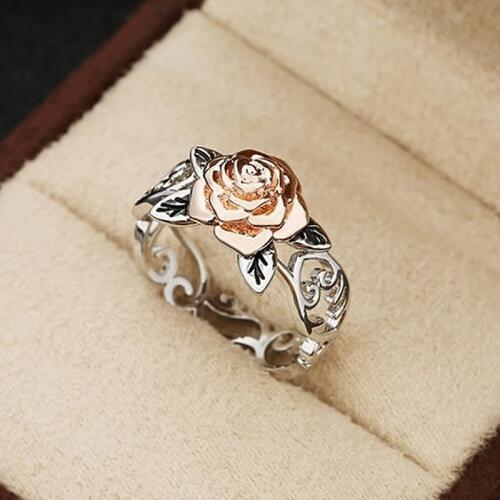 USTAR Rose Flower Carving Rings for women fashion jewelry Antique silver color Engagement rings Female Anel